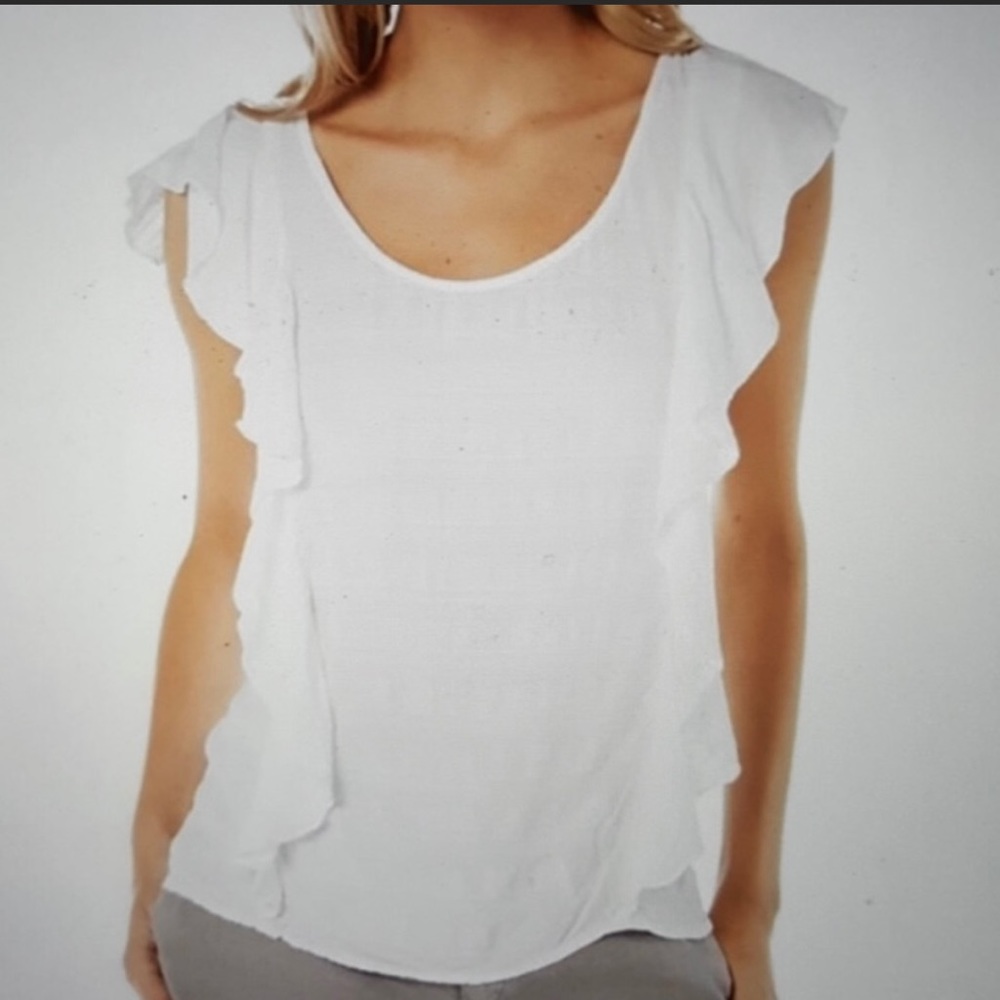 Michael Stars gauzy white flounce tank in large